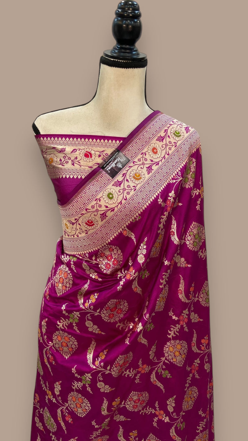Pure Katan Silk Banarasi Handloom Saree - All over Jaal work - With Meenakari - The Handlooms