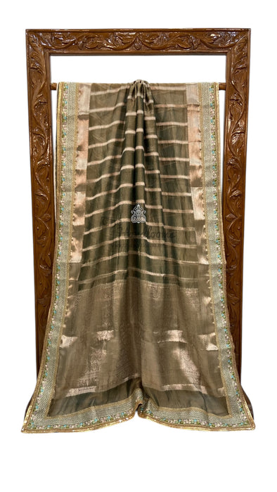 Pure Kora Tissue Handloom Banarasi Saree With Lace