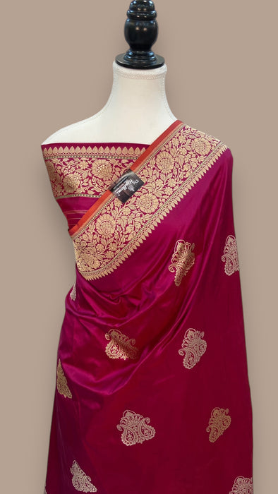 Magenta Pure Katan Silk Banarasi Handloom Saree - All over Sona Roopa Kadua motifs