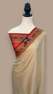 Off-white Pure Chiffon Khaddi Banarasi Saree - The Handlooms