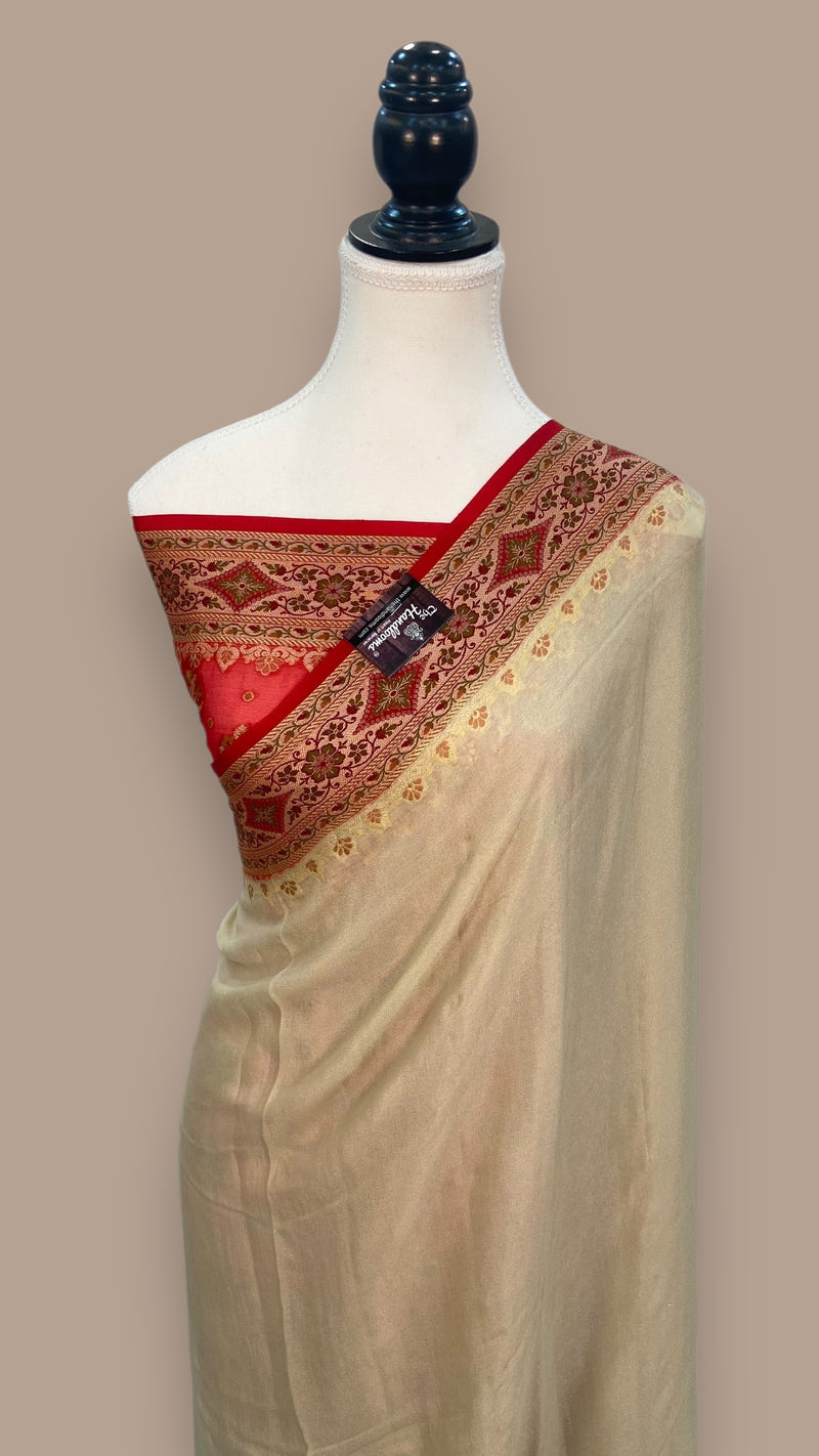 Off-white Pure Chiffon Khaddi Banarasi Saree - The Handlooms