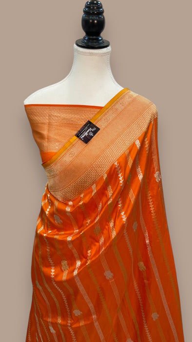 Pure Katan Silk Banarasi Handloom Saree - All over soona roopa  Kadua stripe