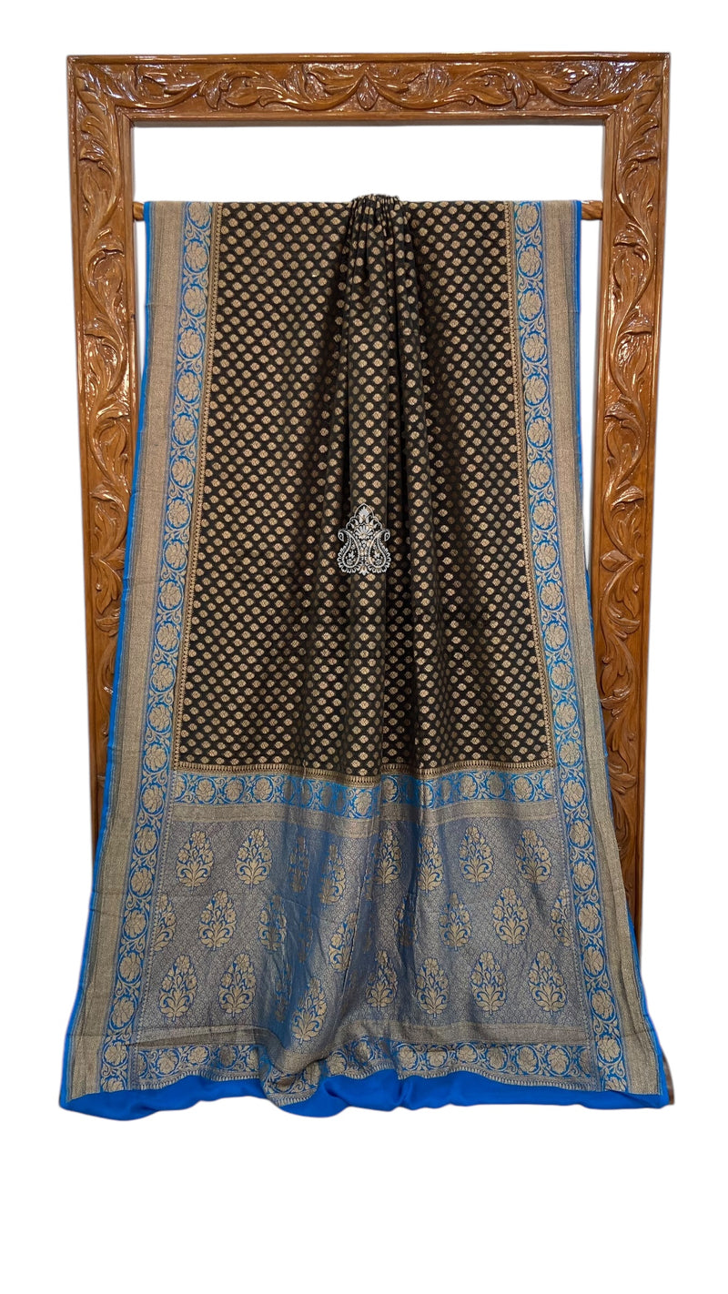 Khaddi Georgette Handloom Banarasi Saree -  Antique zari - The Handlooms