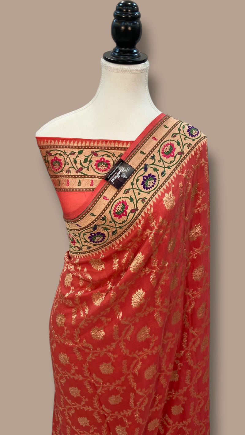 Pure Georgette Banarasi Handloom Saree - with meenakari work - The Handlooms