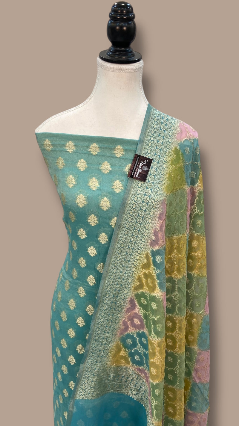 Tissue Khaddi Georgette Banarasi Dress material - The Handlooms