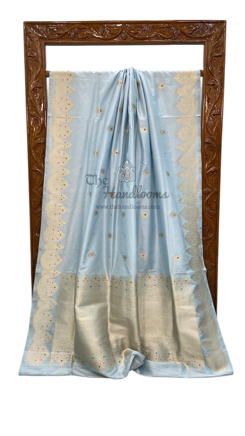 Pure Katan Silk Banarasi Handloom Saree - All over Sona Roopa Kadua motifs - The Handlooms