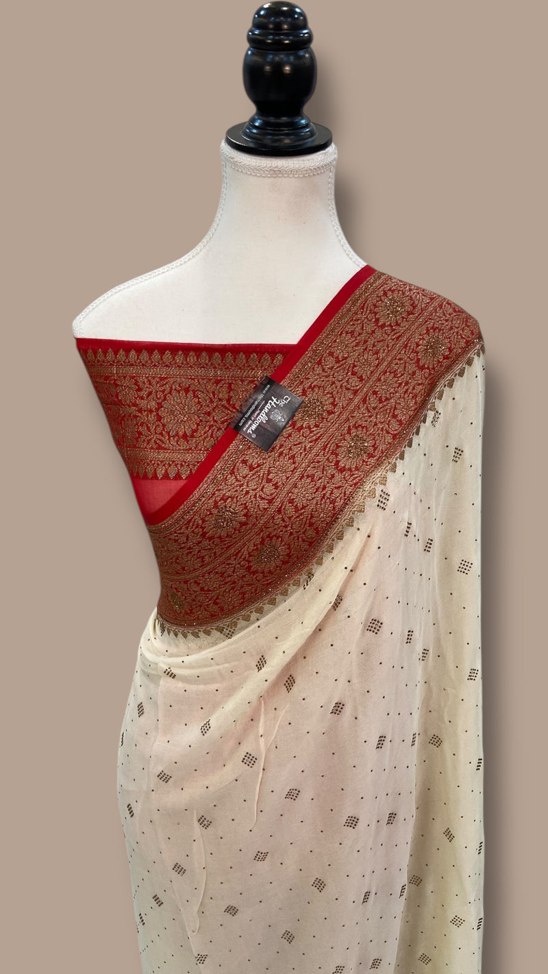 Khaddi Georgette Handloom Banarasi Saree with Siroski Stone Work - The Handlooms