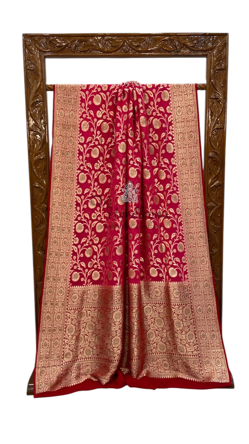 Khaddi Georgette Handloom Banarasi Saree with Siroski Stone Work - The Handlooms