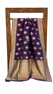 Nita Ambani in Purple Pure Katan Silk Banarasi Handloom Saree - All Over Sona Roopa Buta Work - The Handlooms