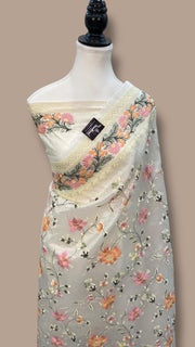 White Pure Organza Chikankari Handloom Banarasi Saree - The Handlooms