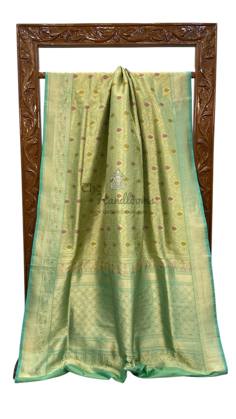 Pure Katan Silk Banarasi Handloom Saree - Tanchui Brocade With Meenakari - The Handlooms