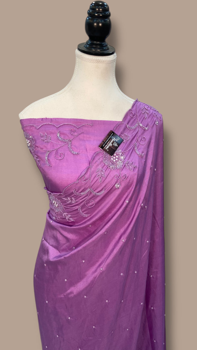 Pure katan Silk Handloom Banarasi Saree with Handwork: Zardozi, Diamond Chain, Katdana, and Abla Detailing - The Handlooms