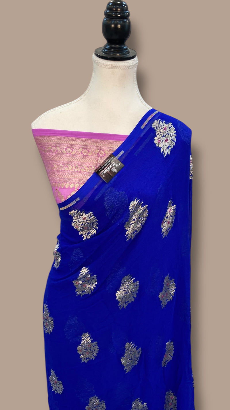 Pure Khaddi Georgette Banarasi Saree -  water zari - The Handlooms