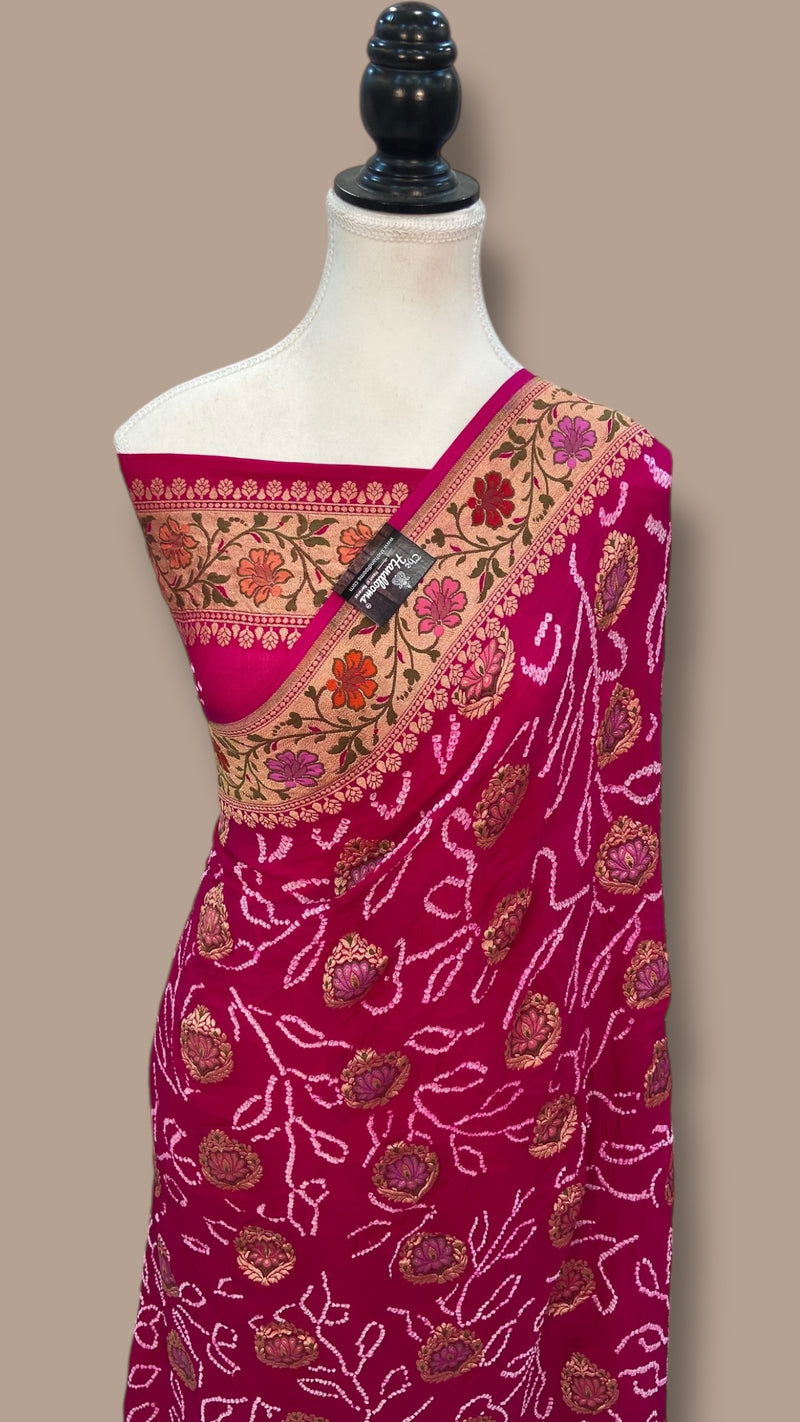 Pure Georgette Banarasi Bandhej Handloom Saree - The Handlooms