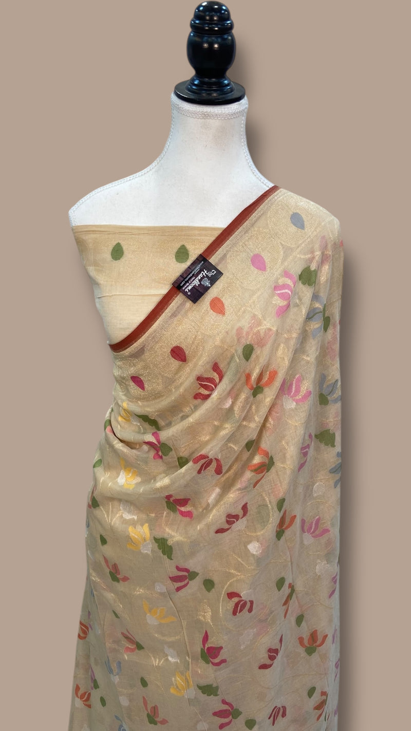 Pure Cotton Jamdani Handloom Banarasi Saree - The Handlooms