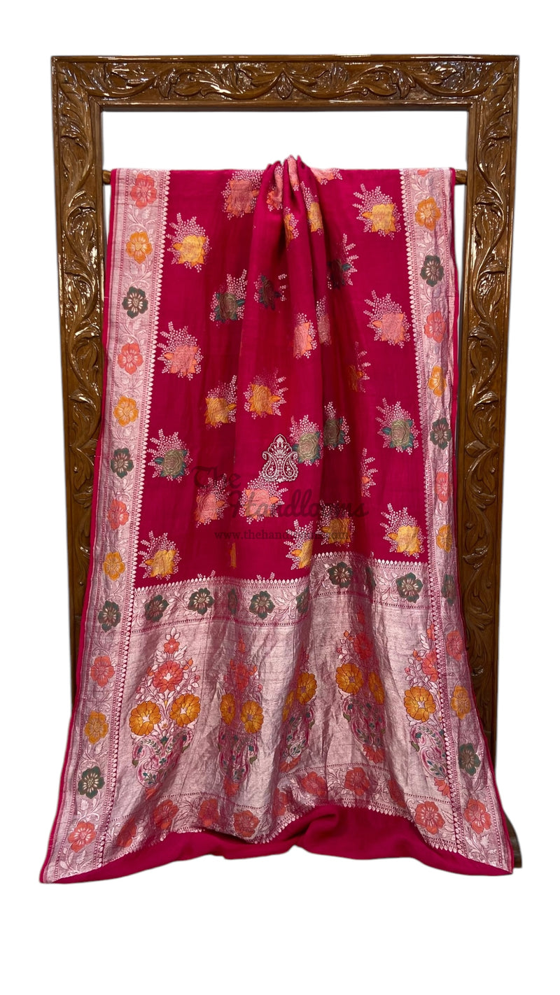 Tussar Georgette Handloom Banarasi Saree With Meenakari - The Handlooms