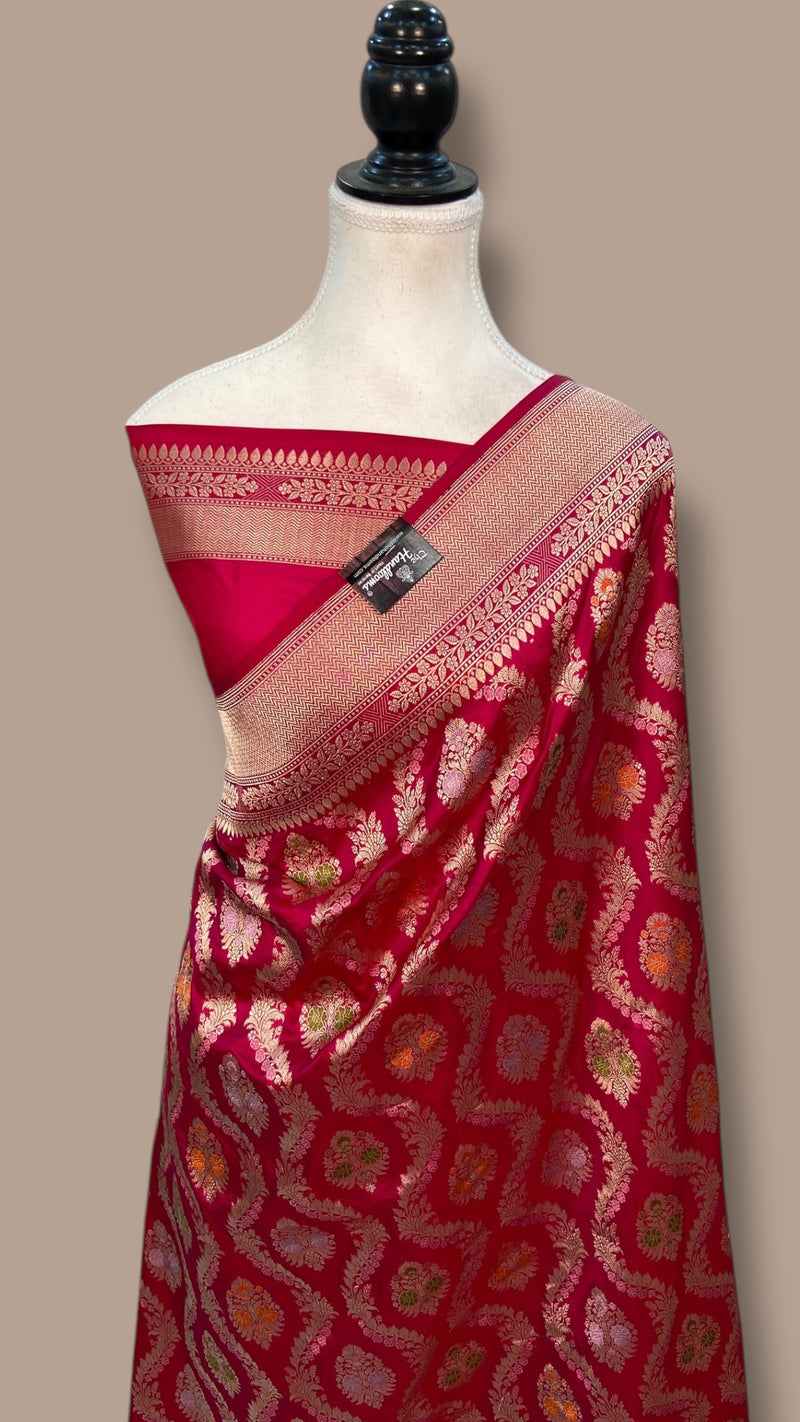 Pure Katan Silk Banarasi Handloom Saree - All over Jaal Work With Meenakari - The Handlooms