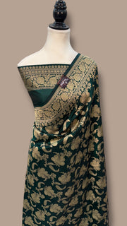 Green Pure Katan Silk Banarasi Handloom Saree - All Over Jaal Work - The Handlooms