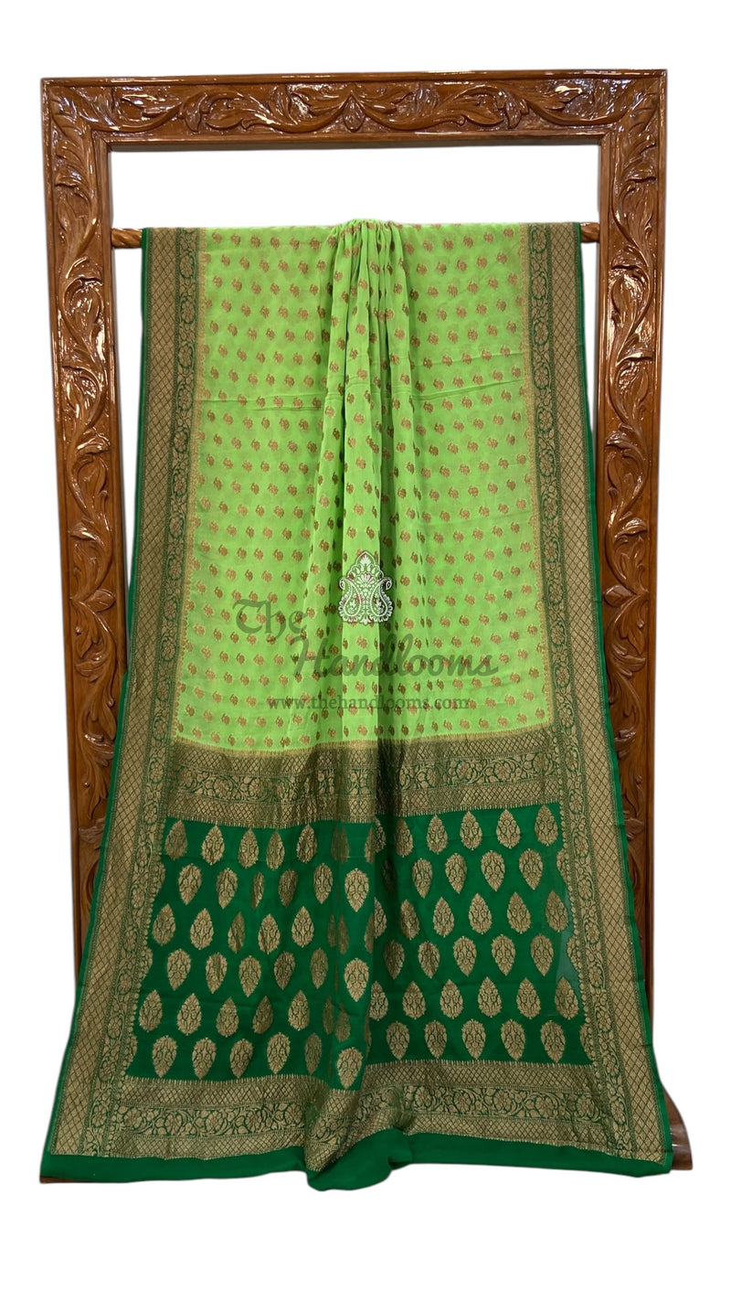 Khaddi Georgette Handloom Banarasi Saree - Antique Zari - The Handlooms