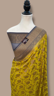 Khaddi Georgette Handloom Banarasi Saree - Antique Zari - The Handlooms
