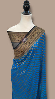 Khaddi Georgette Handloom Banarasi Saree -  Antique zari - The Handlooms