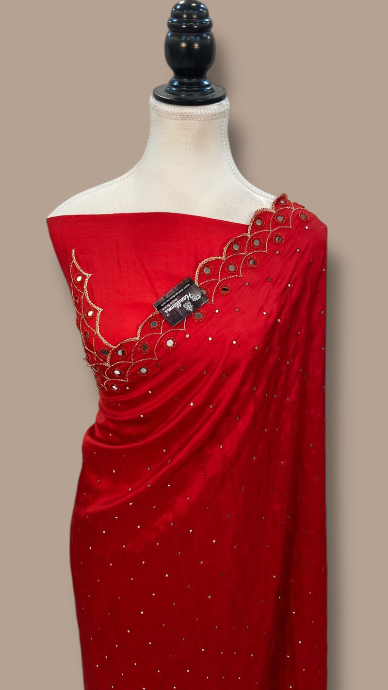 Pure katan Silk Handloom Banarasi Saree with Handwork: Zardozi, Diamond Chain, Katdana, and Abla Detailing - The Handlooms