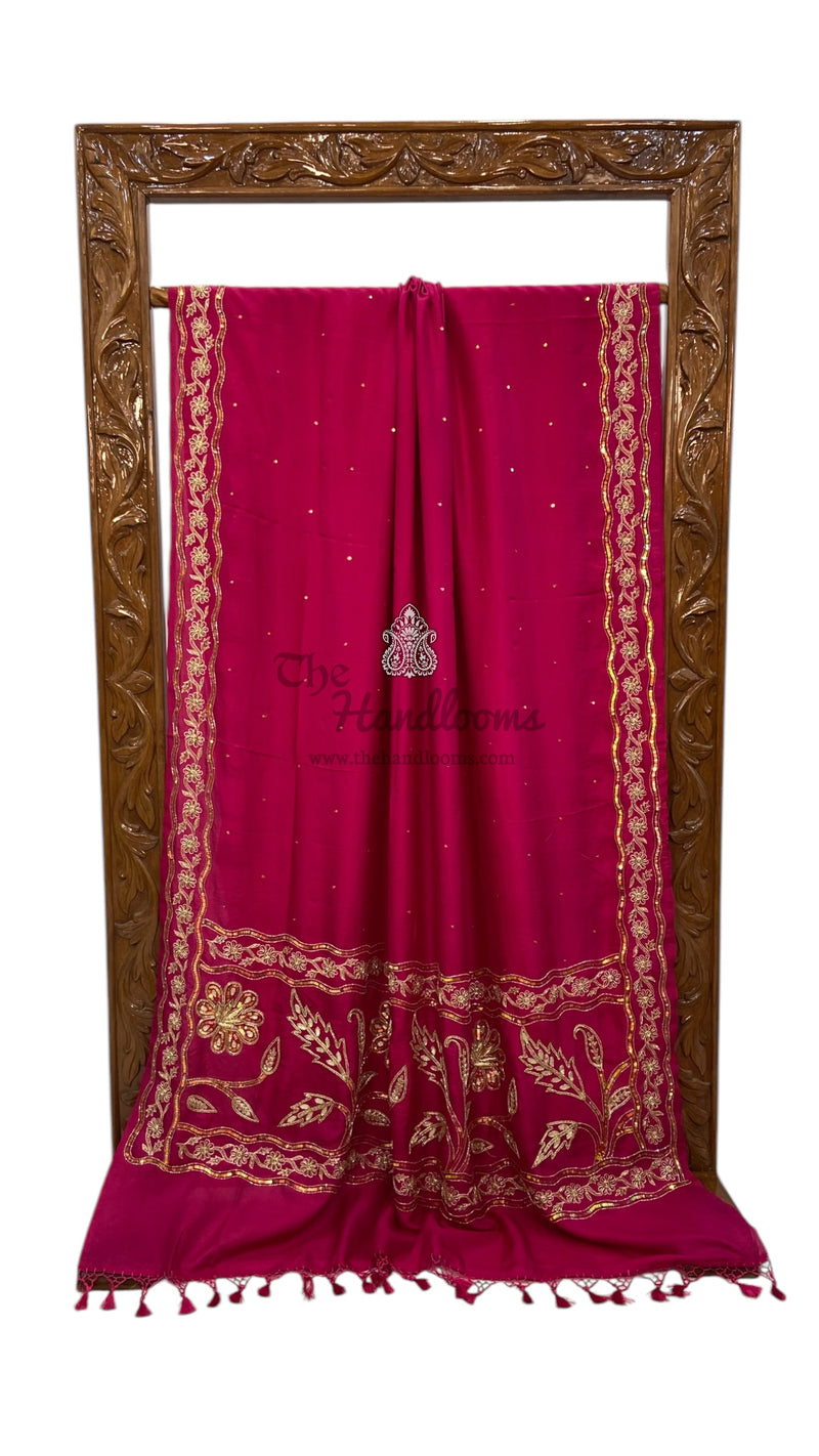 Pure katan Silk Handloom Banarasi Saree with Handwork: Zardozi, Diamond Chain, Katdana, and Abla Detailing - The Handlooms