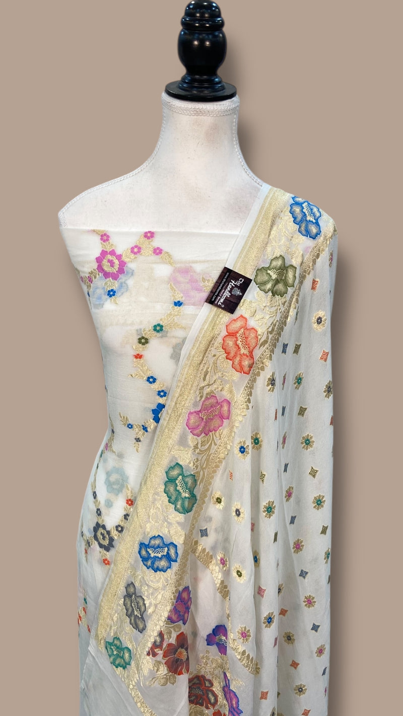 Khaddi Georgette Banarasi Dress material with Meenakari - The Handlooms