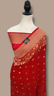 Pure Georgette Banarasi Bandhej Handloom Saree - The Handlooms