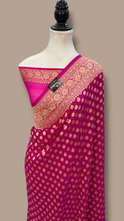 Magenta Pure Khaddi Georgette Banarasi Saree - Gold Zari - The Handlooms