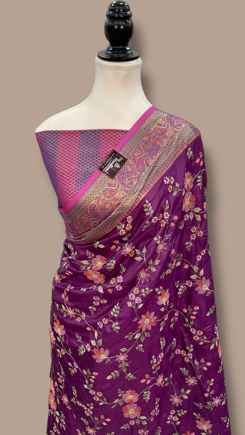 Tussar Silk Handloom Banarasi Saree With Chikankari - The Handlooms