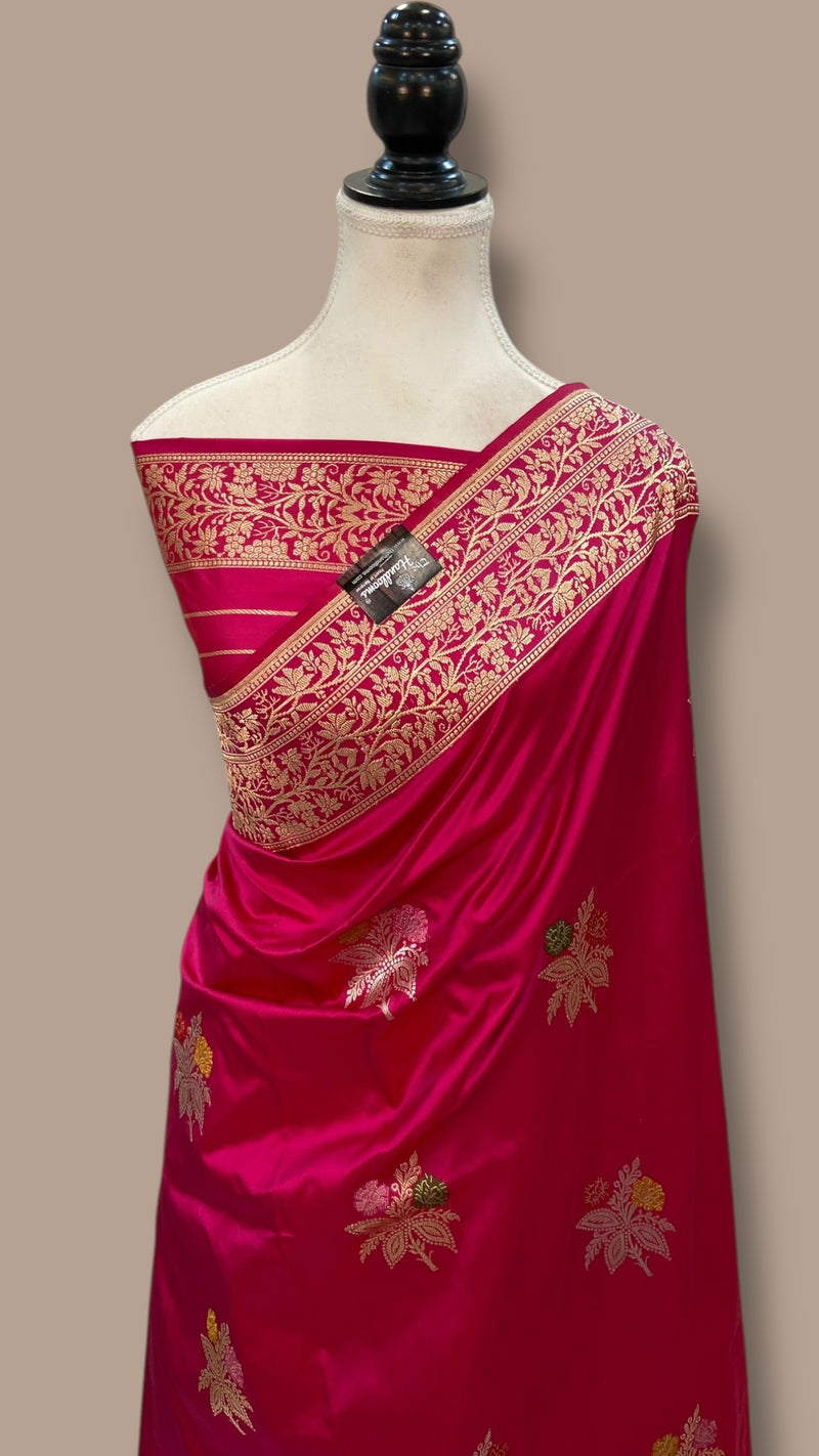 Pure Katan Silk Banarasi Handloom Saree - All over Sona Roopa Kadua Boota with Meenakari - The Handlooms