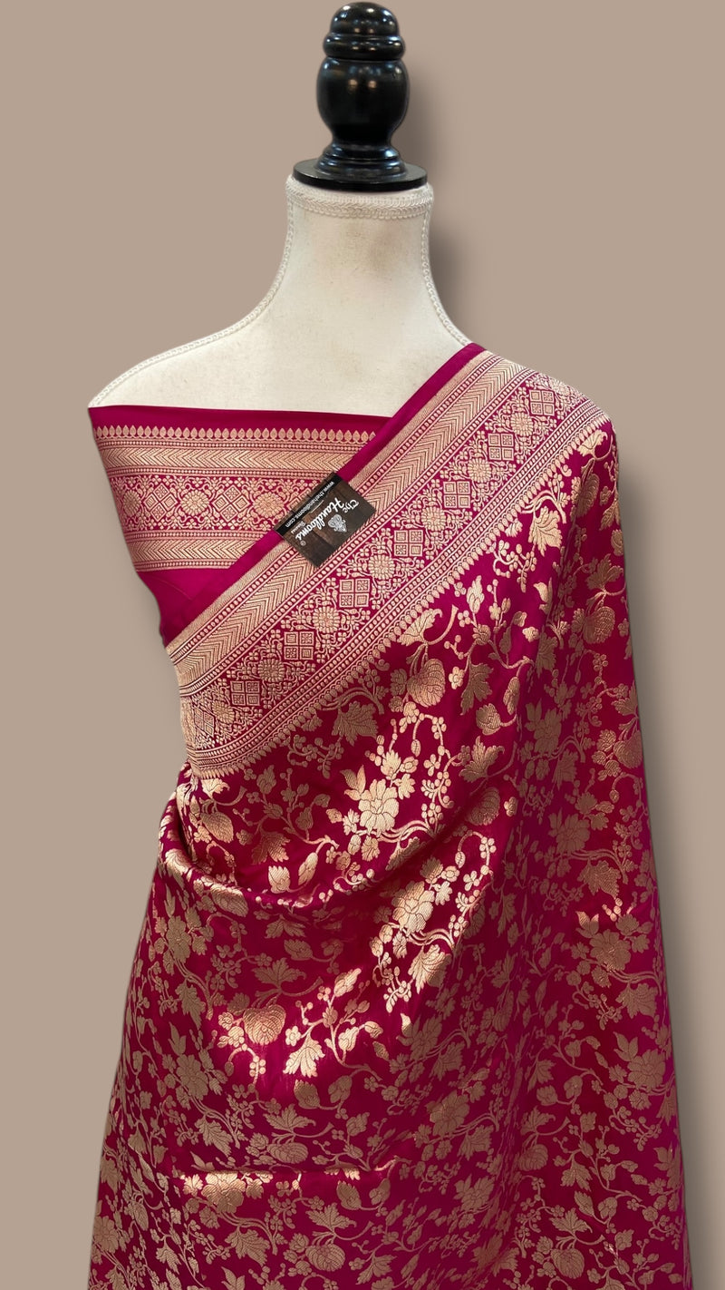 Pure Katan Silk Banarasi Handloom Saree - All Over Jaal Work - The Handlooms