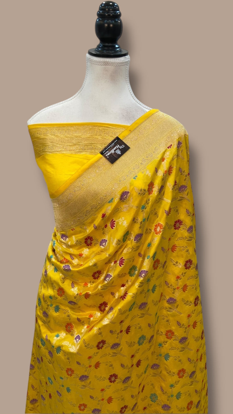 Pure Katan Silk Banarasi Handloom Saree - All Over Jaal Work With Meenakari - The Handlooms