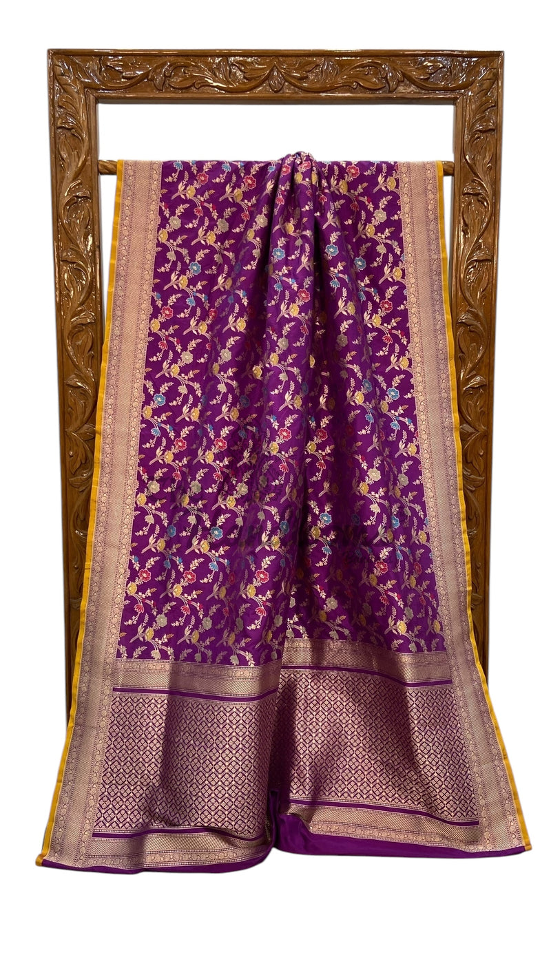 Pure Katan Silk Banarasi Handloom Saree - All Over Jaal Work With Meenakari - The Handlooms