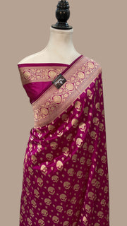 Pure Katan Silk Banarasi Handloom Saree All Over Jaal Work - The Handlooms
