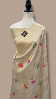 Pure Tussar Georgette Handloom Banarasi Saree - All over Jaal Work with meenakari - The Handlooms