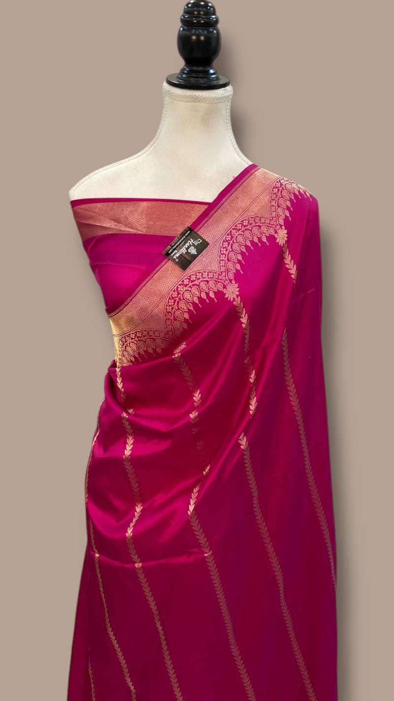 Pure Katan Silk Banarasi Handloom Saree - All over Kadua Stripe - The Handlooms