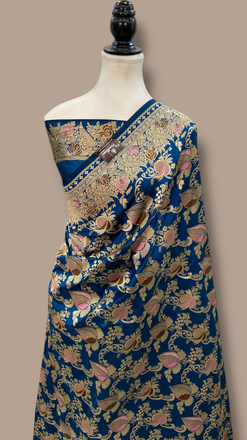 Deepika Padukonen in German Blue Pure Katan Silk Banarasi Handloom Saree - All over Jaal work with Meenakari - The Handlooms