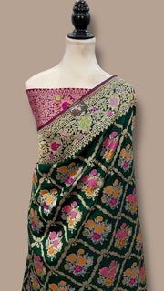 Ektara Pure Katan Silk Banarasi Handloom Saree - All over kadiyal Jaal work - The Handlooms