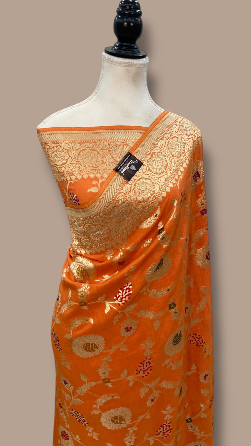 Moonga Georgette Handloom Banarasi Saree - All over meenakari - The Handlooms