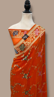 Pure Khaddi Georgette Handloom Banarasi Saree - All over Jaal Work With Meenakari - The Handlooms