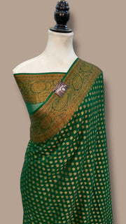 Green Pure Chiffon Khaddi Banarasi Saree - The Handlooms
