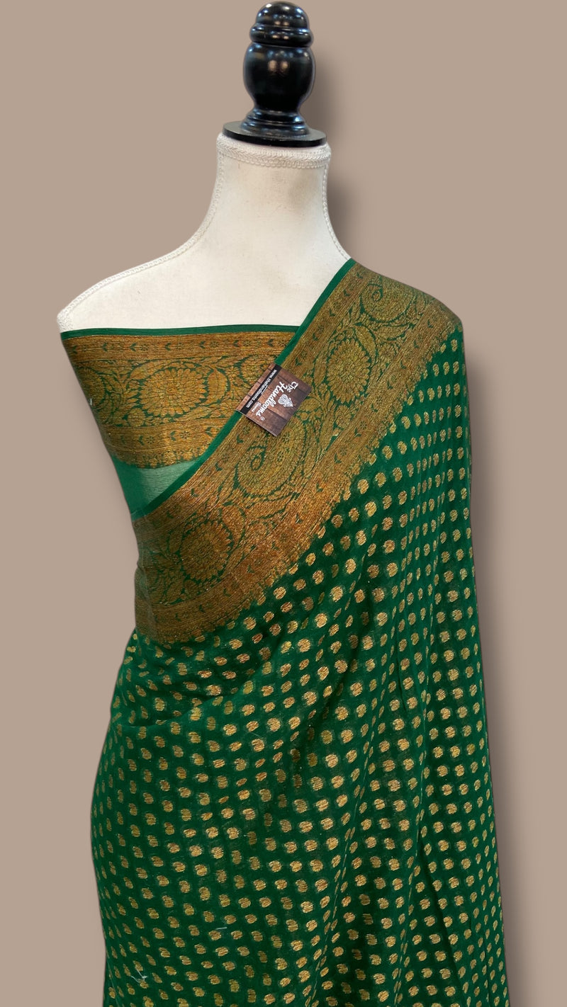 Green Pure Chiffon Khaddi Banarasi Saree - The Handlooms