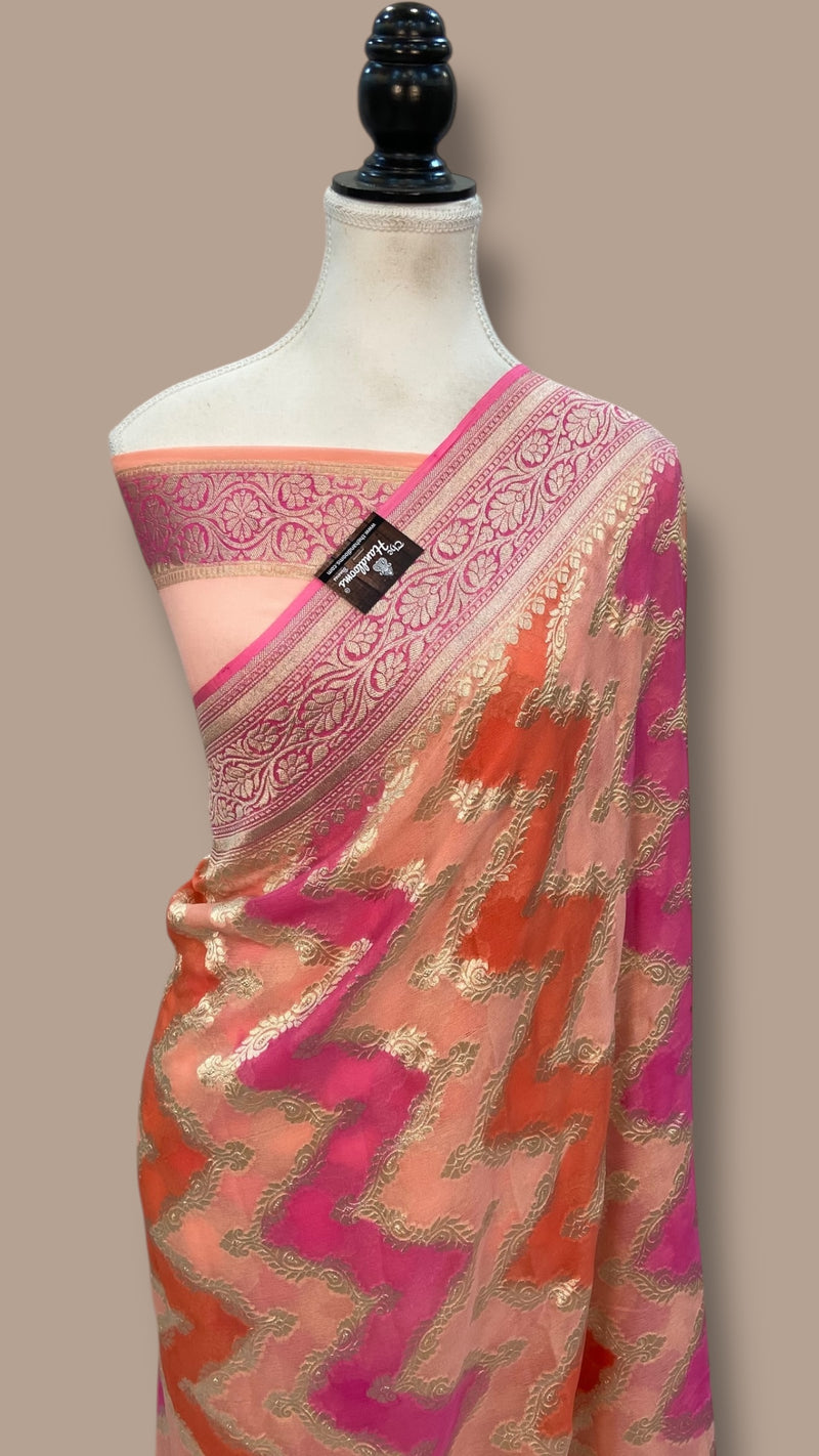 Rangkat Khaddi Georgette Handloom Banarasi Saree - The Handlooms