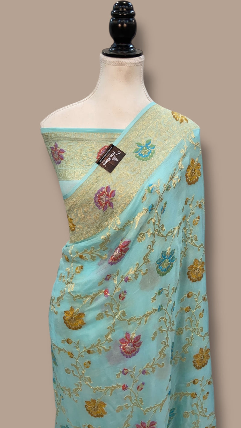 Pure Khaddi Georgette Handloom Banarasi Saree - All over Jaal Work With Meenakari - The Handlooms