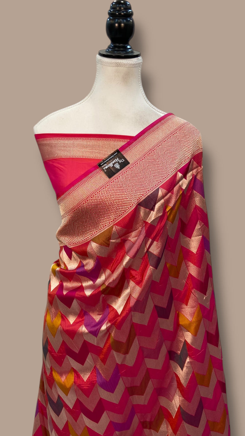 Pure Katan Silk Banarasi Handloom Saree - All over Jaal Work With Rangkart - The Handlooms