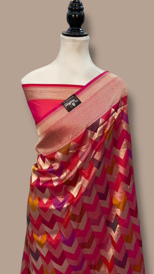 Pure Katan Silk Banarasi Handloom Saree - All over Jaal Work With Rangkart - The Handlooms