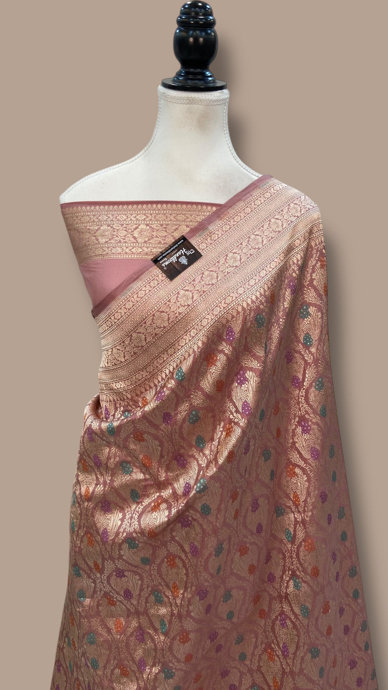 Regal Pure Katan Silk Banarasi Saree – Handwoven Tanchui Brocade - The Handlooms