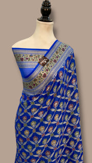 Blue Pure Chiffon Khaddi Banarasi Saree - The Handlooms